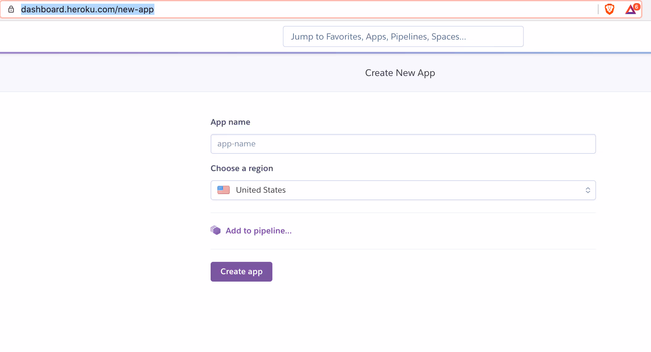 Create New Heroku App